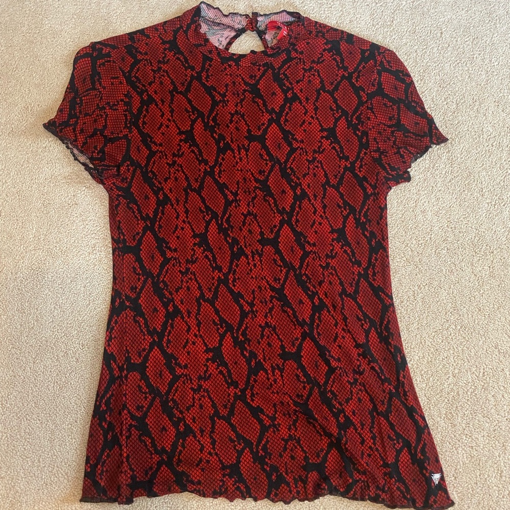 Red Snakeskin Print Top